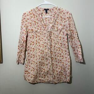 Vintage F.A.N.G Cottagecore Floral Ruffle Button Up Top Size Medium